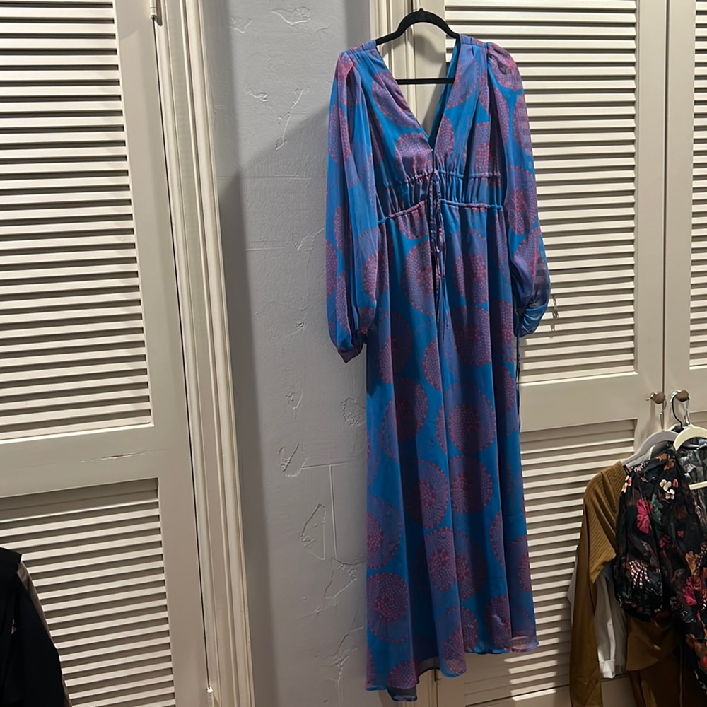 Staud blue and pink pattern dress